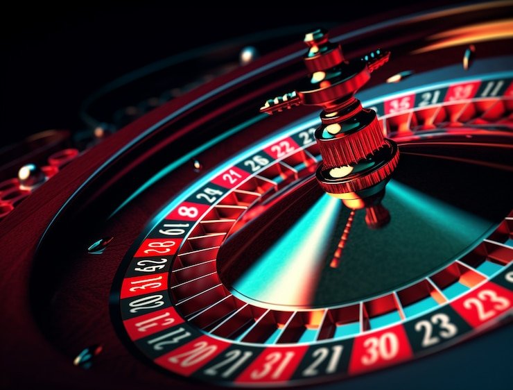 Dealer yang menangani meja blackjack dengan kartu dan chip
